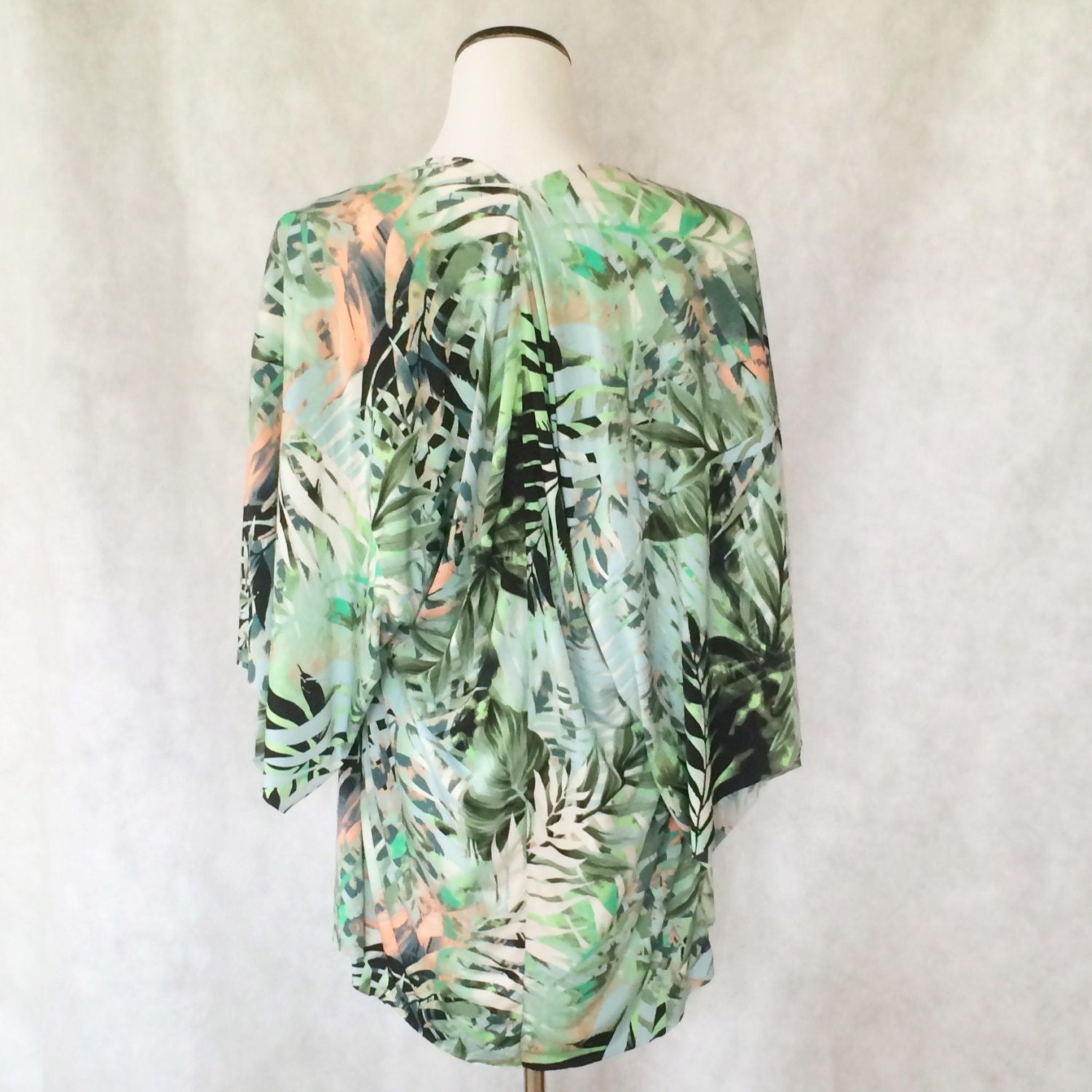 Tropical Palm Tree Island Print Kimono Sleeve Summer Jacket