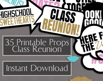 Class Reunion Photo Booth Props, school reunion party photo booth printable props, speech bubble photobooth props for school reunion