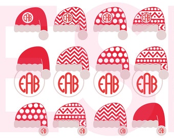 Santa hats circle monogram frames, Christmas svg files, SVG, DXF, EPS, use with Silhouette Studio and Cricut Design Space. Santa hat svg