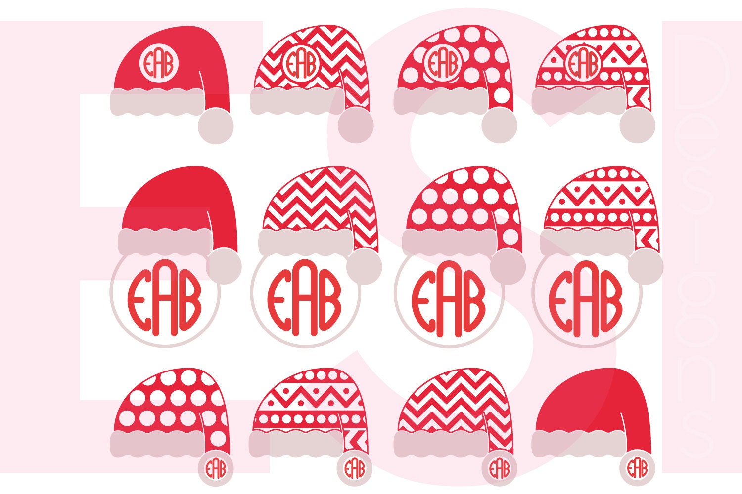 Santa hats circle monogram frames Christmas svg files SVG