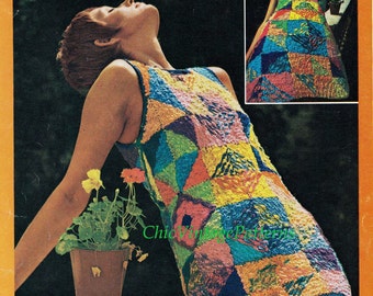 Knitted Patchwork Dress Pattern ... Ladies Summer Dress ... PDF Knitting Pattern ... Summer, Resort, Party ... Instant Download Pattern