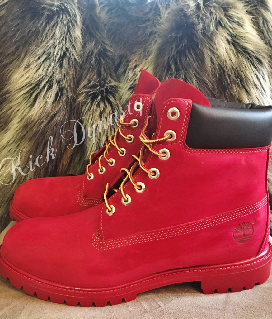 15% OFF SALE All Red Custom Dyed Timberland Boots Suede