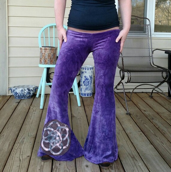sacred geometry bell bottom Yoga Flow Pants in purple Hand