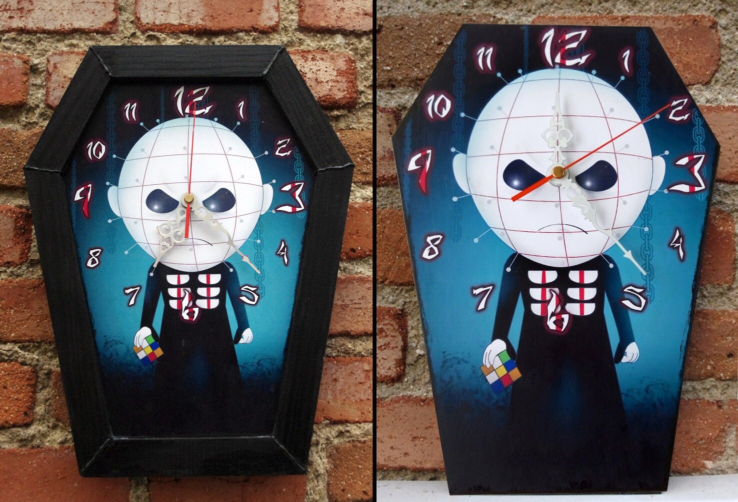 Wooden wall coffinclock Pinhead Hellraiser by Villaoscura