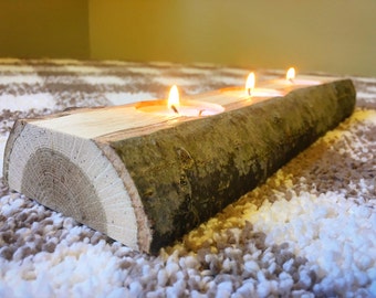 Wooden Candle Holder. Rustic Wedding Decor. Wooden Log Tealight.