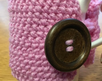 Handmade pink cup cozy or mug, tea cosy, coffee cozy, mug cozy, tea cozy