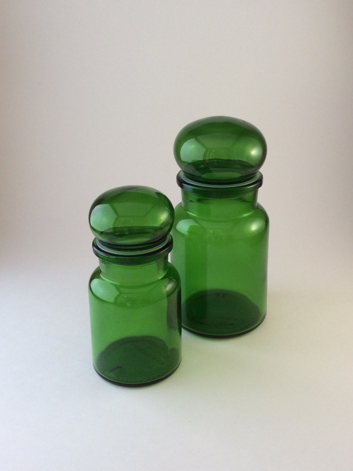 Vintage Green Glass Apothecary Jars Canisters Bubble Tops Made