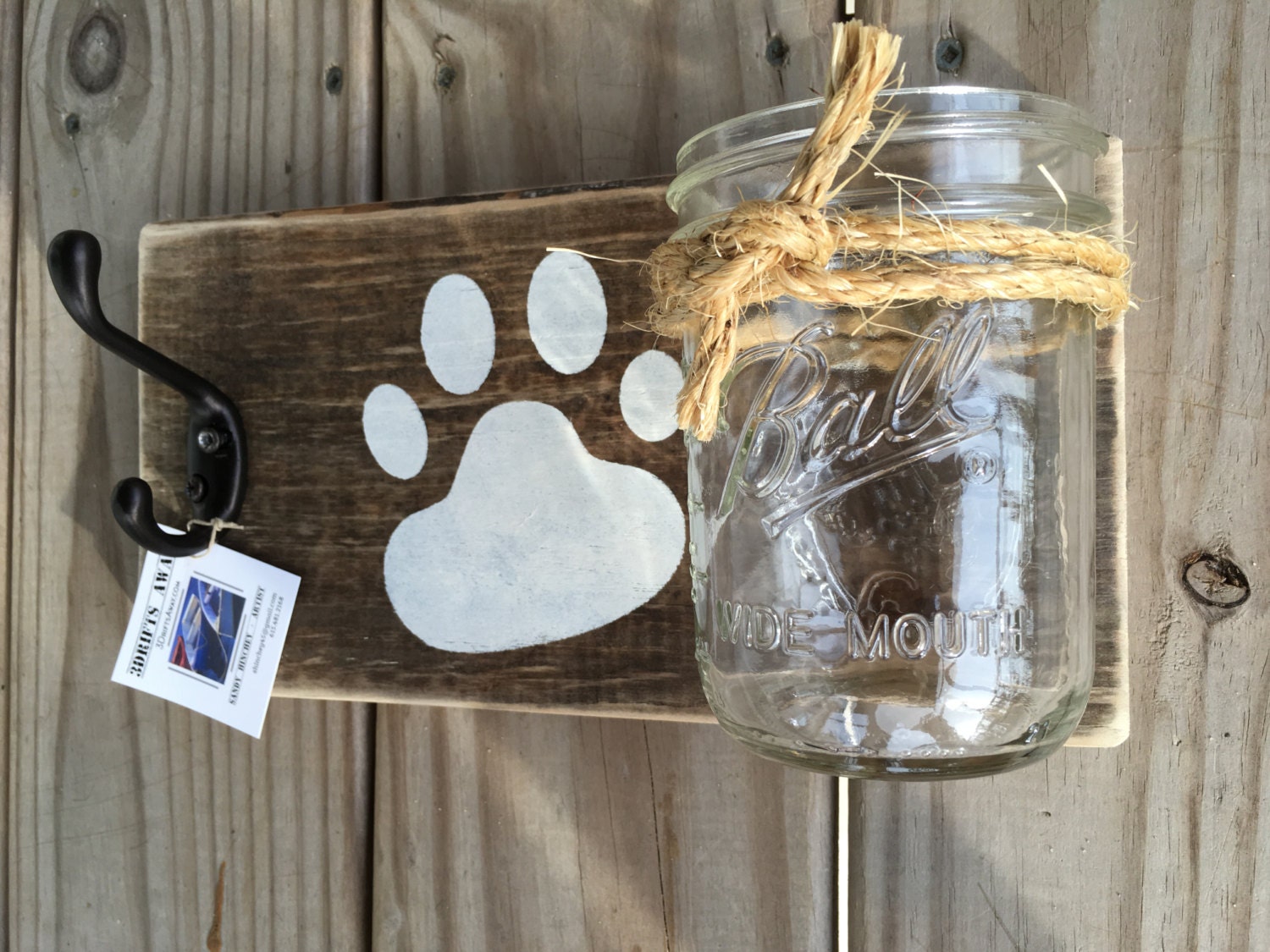 Rustic Reclaimed Wood Dog leash holder w/treat by 3DriftsAway