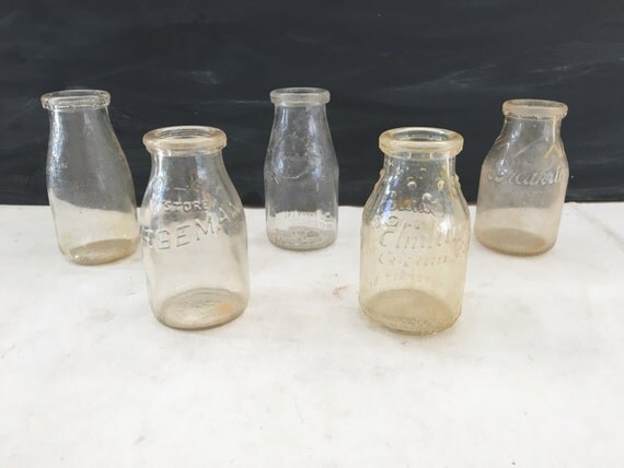 Vintage Clear Glass Small Milk Bottles Home by RockYourBottles