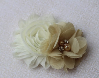 Ivory Flower girl hair clip champagne hair clip champagne bridal hair piece champagne headband toddler Christmas bow gold hair bows girls