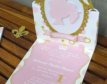 Princess Birthday Invitation , Royal party invitation, baby girl invitation,Gold and pink invitation /// Handmade