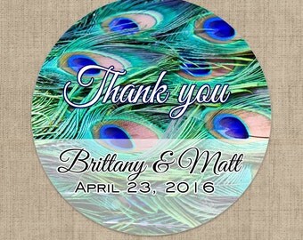 30 Glossy Round Labels - Peacock Favor Labels - Peacock Stickers - Wedding Favors - Bridal Shower Favors - Anniversary Favors - 1.5" Round