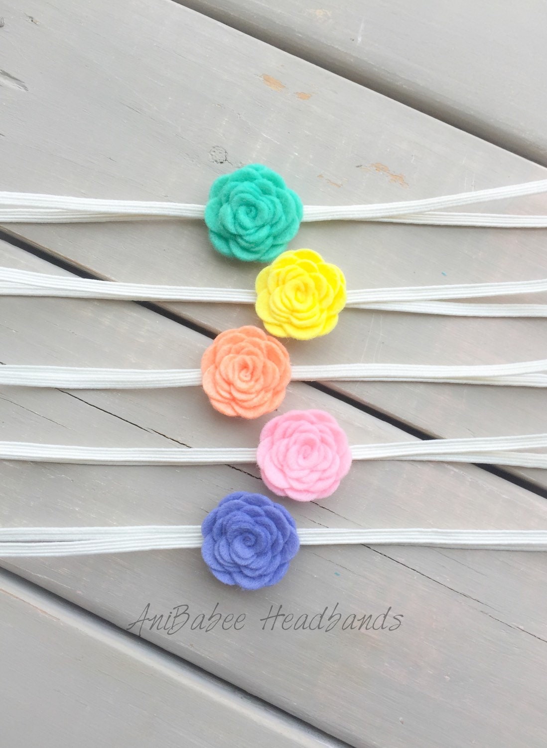 Teal Felt Flower Headband Pastel Flower Baby Headband by AniBabee