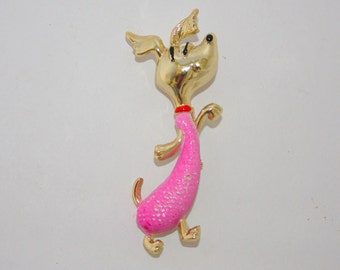 Pink dog signed B.J. Beatrix gold brooch pin