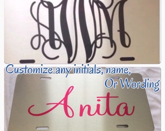 Silver monogram initials License plate monogram car tag monogrammed new metal personalized car tag personalized license plate initials pink