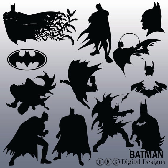 12 Batman Silhouette Images Clipart Design Elements Instant