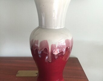 Red Wing Pottery luster gray over burgundy 1953 "Anniversary" series vase
