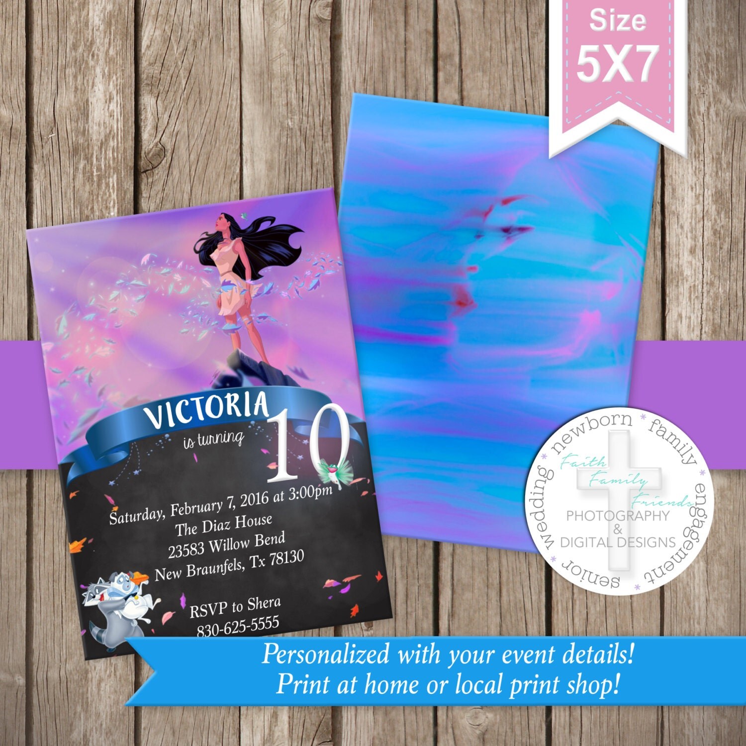 Pocahontas Colors Birthday Invitation DIGITAL by SherasCreation