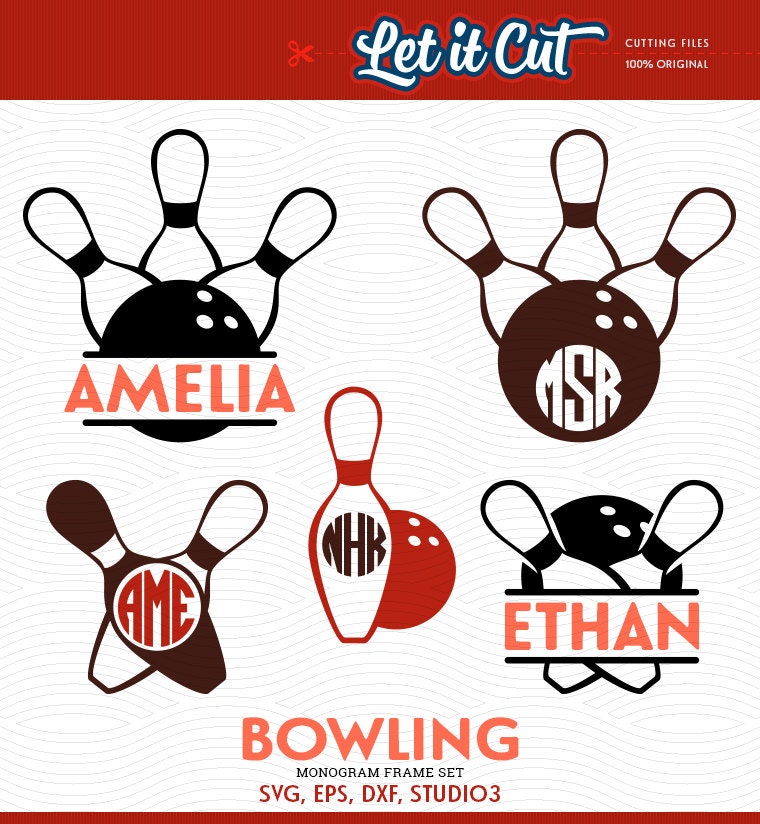Bowling Balls and Pins SVG Monogram Frames SVG Eps Dxf