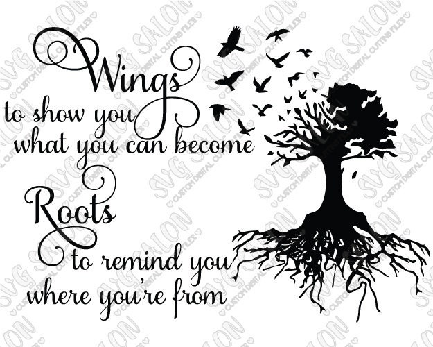 SVG Wings and Roots Quote Vinyl Decal Digital Cutting by SVGSalon