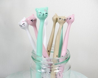 Cat Pens, SPECIAL OFFER, Cat Stationery, Writing Pen, Black Ink, Cats, Gel Pen, Gift for Cat Lover, Pastel Pen