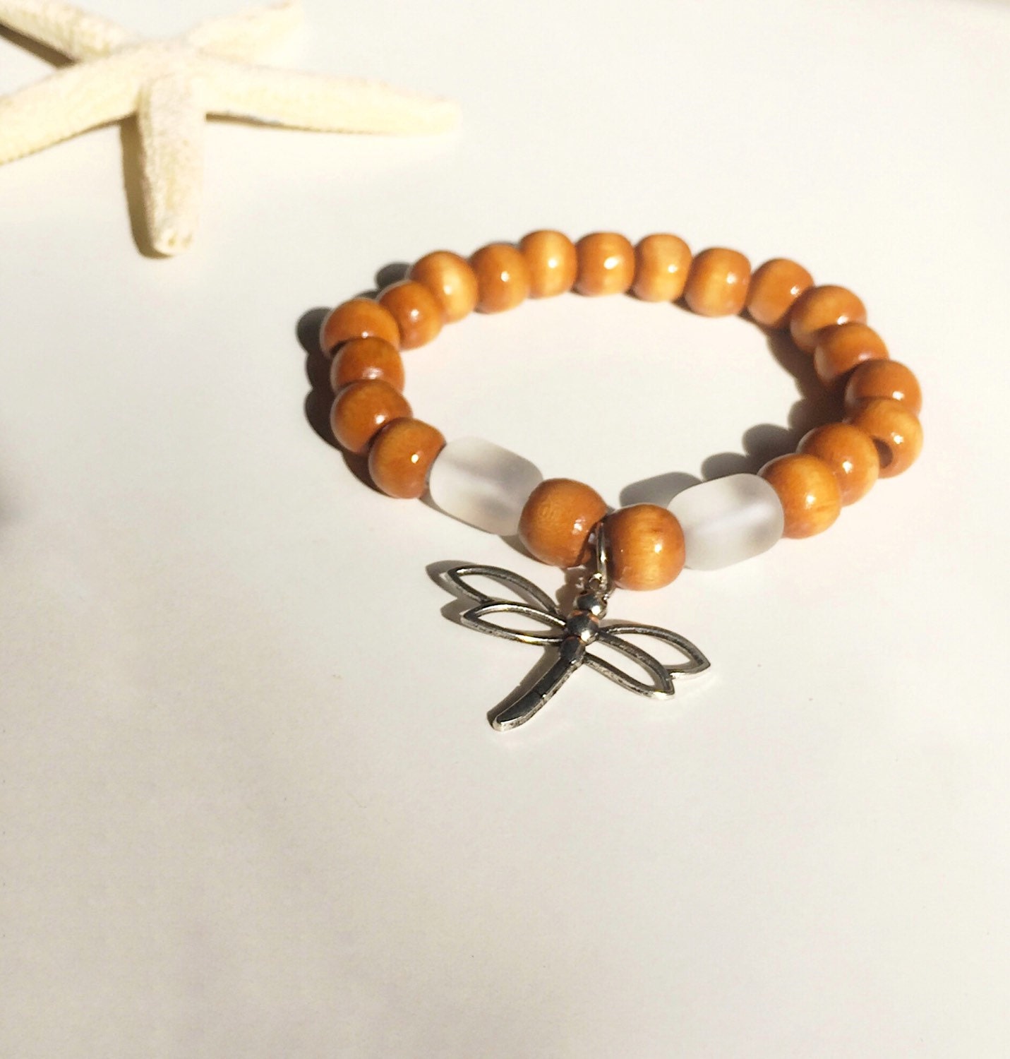 Dragonfly Charm bracelet Bohemian bracelet sea glass
