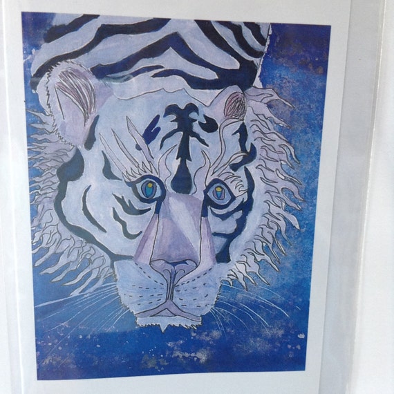 Mystical midnight blue endangered white tiger greetings card