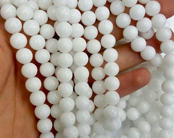 50 Pieces Alabaster White Glass Beads, Vintage, 8mm Round