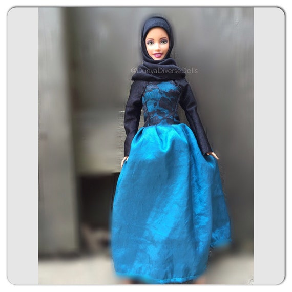 Modest Hijab Islamic for Fulla and Barbie Doll outfit Blue