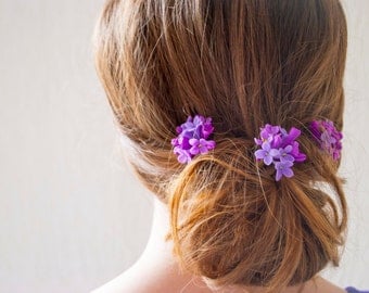 Flower hair accessories Bridal hair pins Purple lilac flower hair pins Hair slides Hair flowers Syringa Hair decorations Hair flower clips