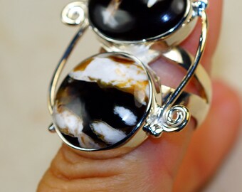 Peanut Wood jasper & 925 Sterling Silver Ring size 6