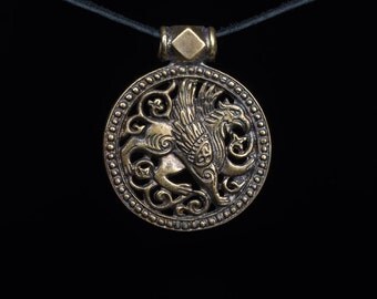 Gryphon Pendant, brass, handmade ..... Griffin Pendant, medieval, celtic