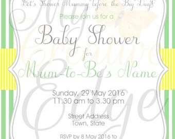 Digital Baby Shower Invitation Set - Stripes and Bunting - Gender Neutral