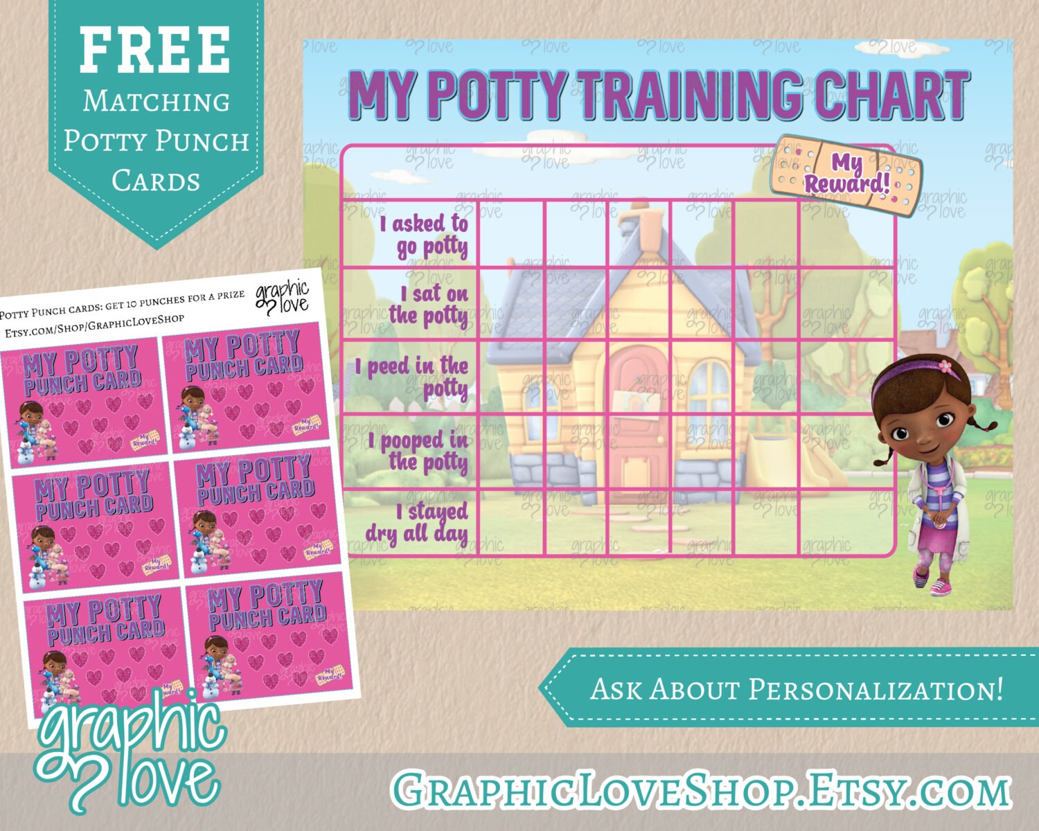 Printable Doc McStuffins Potty Training Chart FREE Punch Cards Digital JPG Files Instant