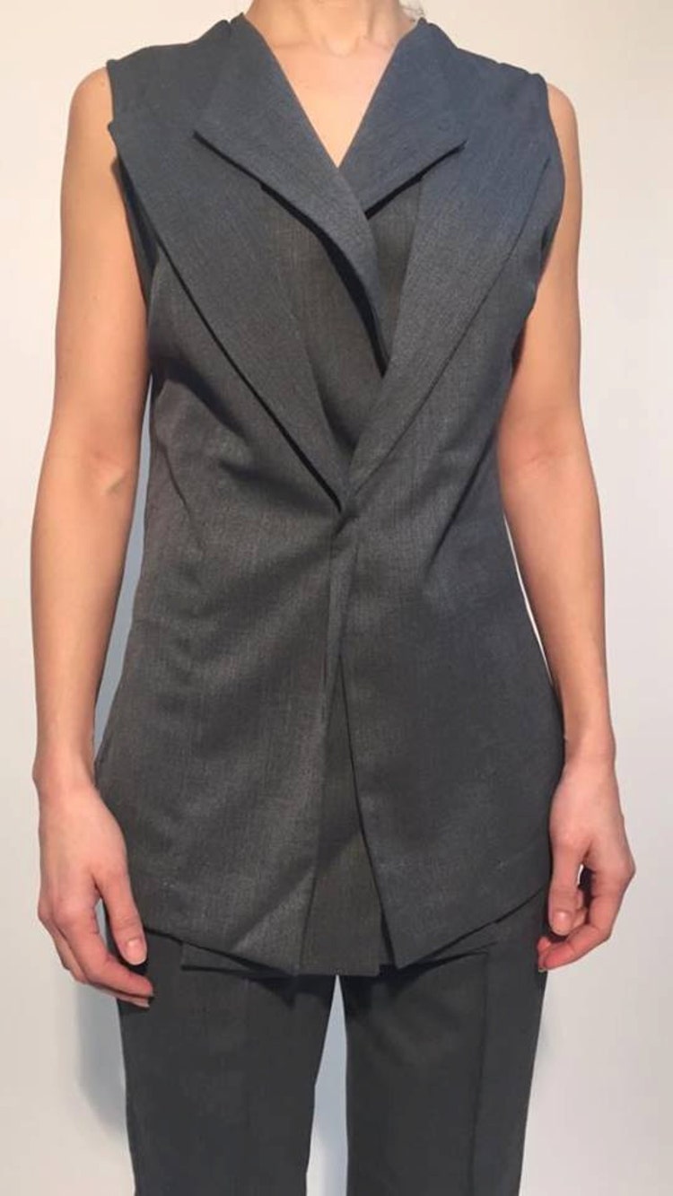 Gray Vest Jacket Womens Vest Formal Vest Top Long by ParadoxBG