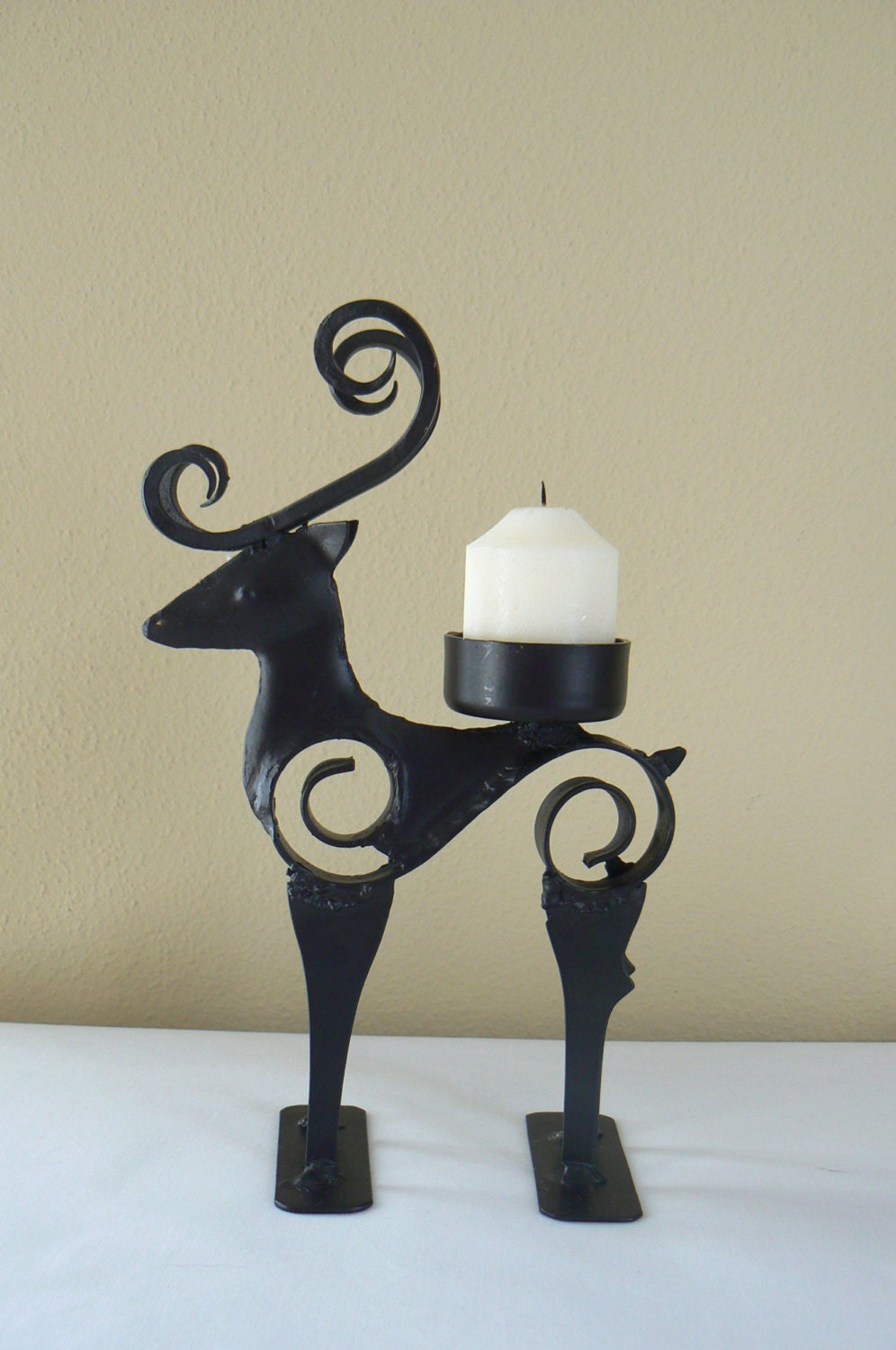 Vintage Reindeer Votive Candle Holder Metal Reindeer Candle