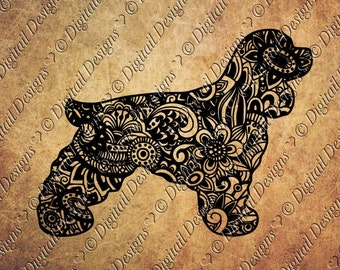 Zentangle Cocker Spaniel SVG, dxf, fcm, eps, ai, png cut file for Silhouette, Cricut, Scan N Cut. Doodle Cocker Spaniel Cut