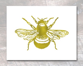 Bee Print, Honey Bee Art, Bumblebee, Gold Foil Print, Bumble Bee Print, bee art print, bee poster