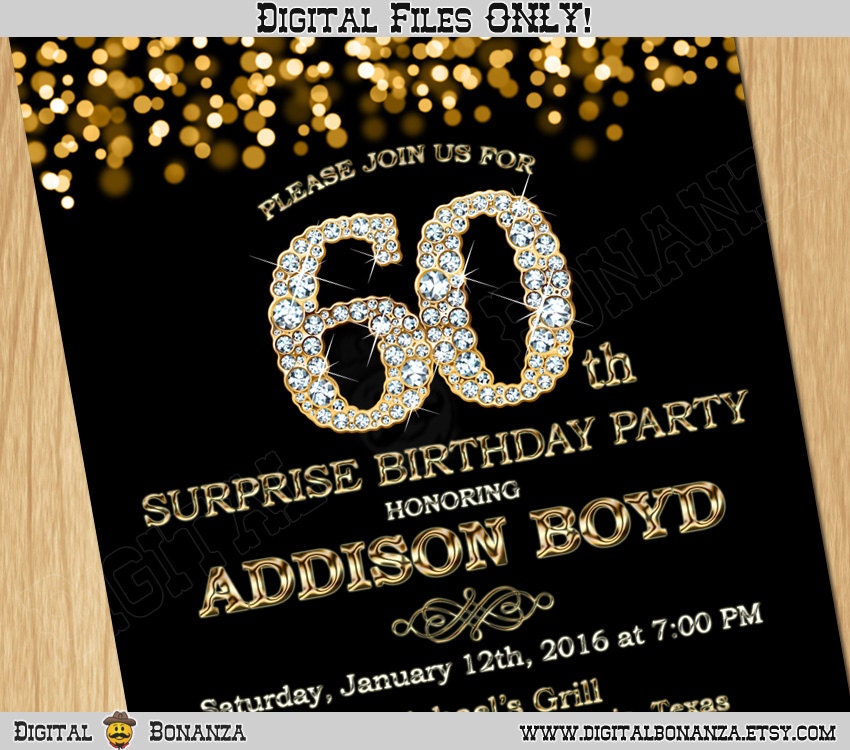 60th Birthday Invitation Gold Glitter Party by DigitalBonanza