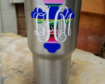 Serape vinyl monogram sticker Yeti sticker, personalized custom Yeti, Mexican Serape decal, monogram decal, cross sticker