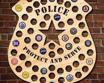 Police Man Badge Beer Cap Map - Engravable - Police Officer Gifts, Cop Gifts for Graduation, Retirement, Law Enforcement Gifts for Men