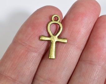 10 Bronze Ankh Charms - Crux Ansata Charms - Bronze Life Charms - Egyptian Charms - Religious Charms - Symbol Of Life Charms - BR1282