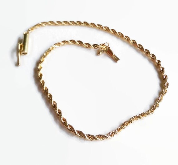 14k Gold Rope Chain Bracelet Tab Clasp with Safety 2 Grams
