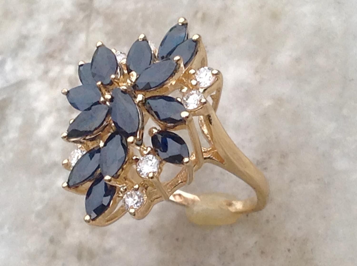 SALE Vintage Sapphire Cluster Ring,Sapphire Diamond Cluster Ring,14k ...