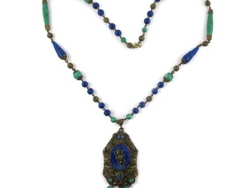 Vintage Circa 1930's Chec Crystal and Glass Pendant Necklace