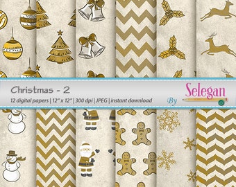 Christmas Decorations "Christmas-2" Digital Scrapbooking Paper 12x12 Printable Pattern Santa Snowman Background