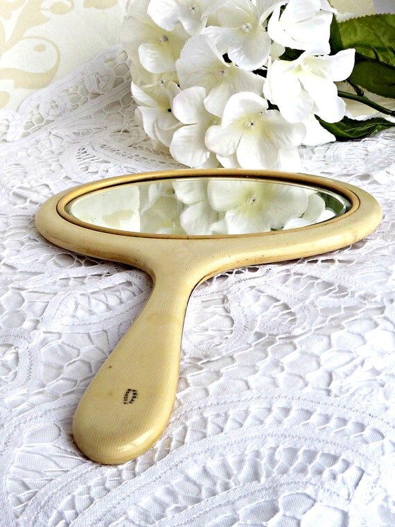 Vintage Celluloid Hand Held Mirror Antique Celluloid/Beveled