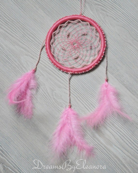 Pink Dream Catcher with Quartz gemstone Baby Pink