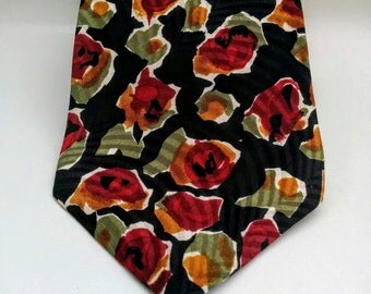80's Italian Silk Tie/L'Uomo/Vintage NeckTie/Professional Tie/80's Neck Tie/Business Tie/Floral Tie/Silk Flower Tie/Pure Silk/59"Long/4"Wide