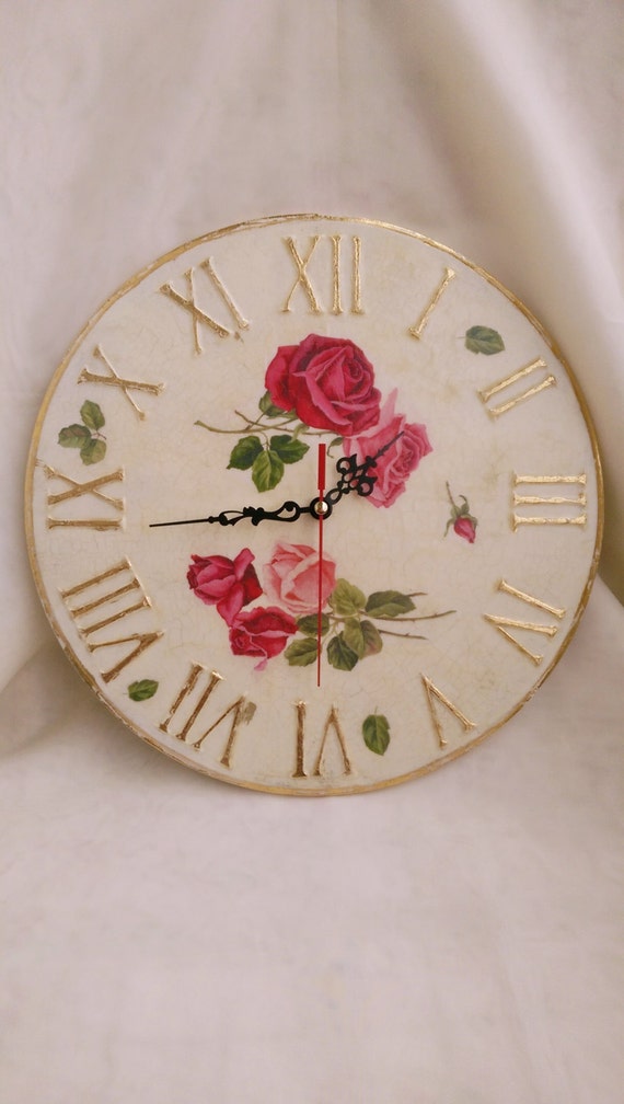 large wall clock wall clock shabby chic roses wall decor large wall clock wall clock shabby chic roses wall decor